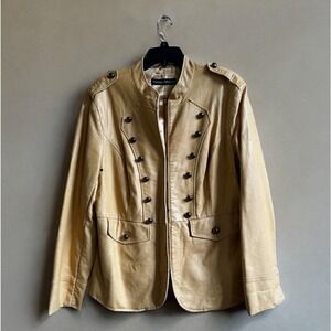 WOMAN'S STEAMPUNK MILITARY Pamela McCoy Yellow TAN EMBROIDERED JACKET SZ L *READ